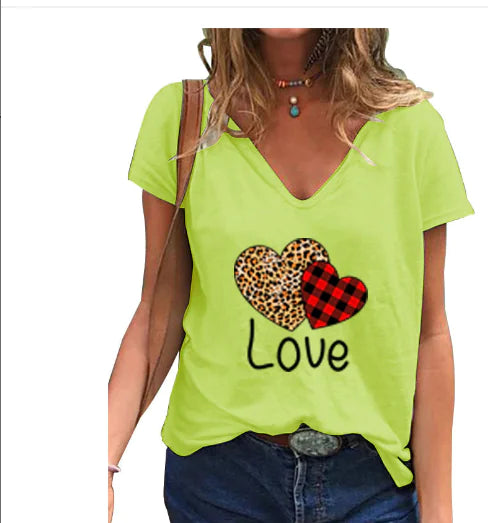 Leopard Heart Valentine's Day T-Shirt - Short Sleeve