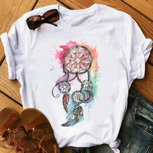 Valentine's Heart Print T-Shirt with Dreamcatcher Design