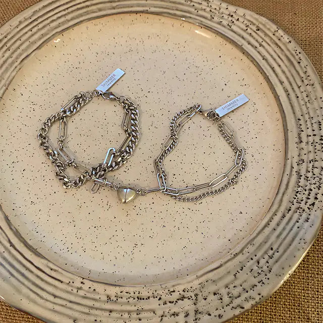 Stainless Steel Magnetic Couple Bracelets for Valentine's Day