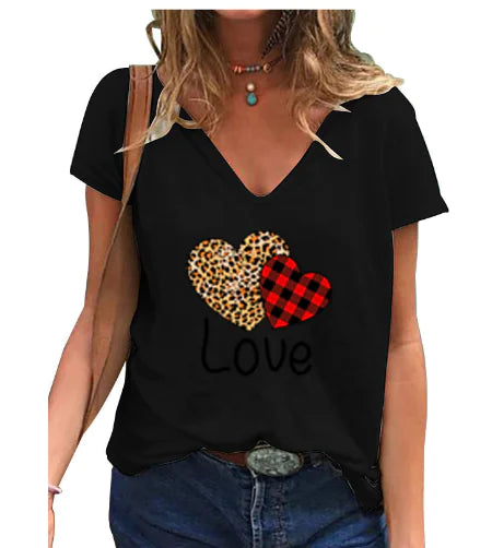 Leopard Heart Valentine's Day T-Shirt - Short Sleeve