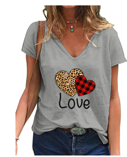 Leopard Heart Valentine's Day T-Shirt - Short Sleeve