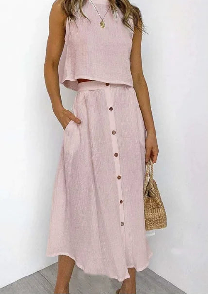 Solid Color Vest & Skirt Set