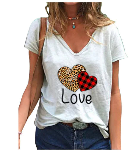 Leopard Heart Valentine's Day T-Shirt - Short Sleeve